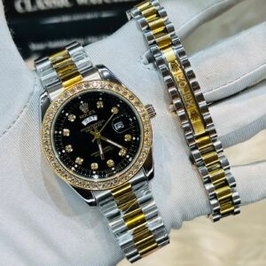 Premium Quality Watches & Bracelet Combo T Stone Black