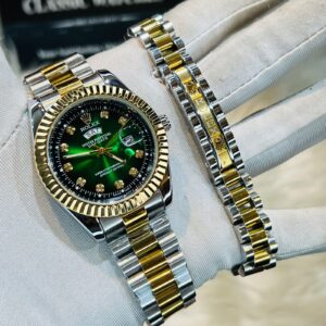 Premium Quality Watches & Bracelet Combo T Stone Green