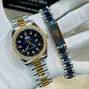 Premium Quality Watches & Bracelet Combo T Stone Blue