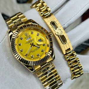 Premium Quality Watches & Bracelet Combo F Golden Carry Gold