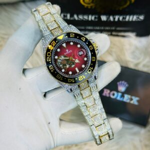 Premium Quality Diver Style Full Stone Red Dial Watches