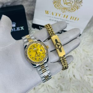 premium Quality watch & Bracelet T Stone Golden
