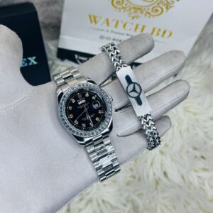 premium Quality watch & Bracelet Silver Black